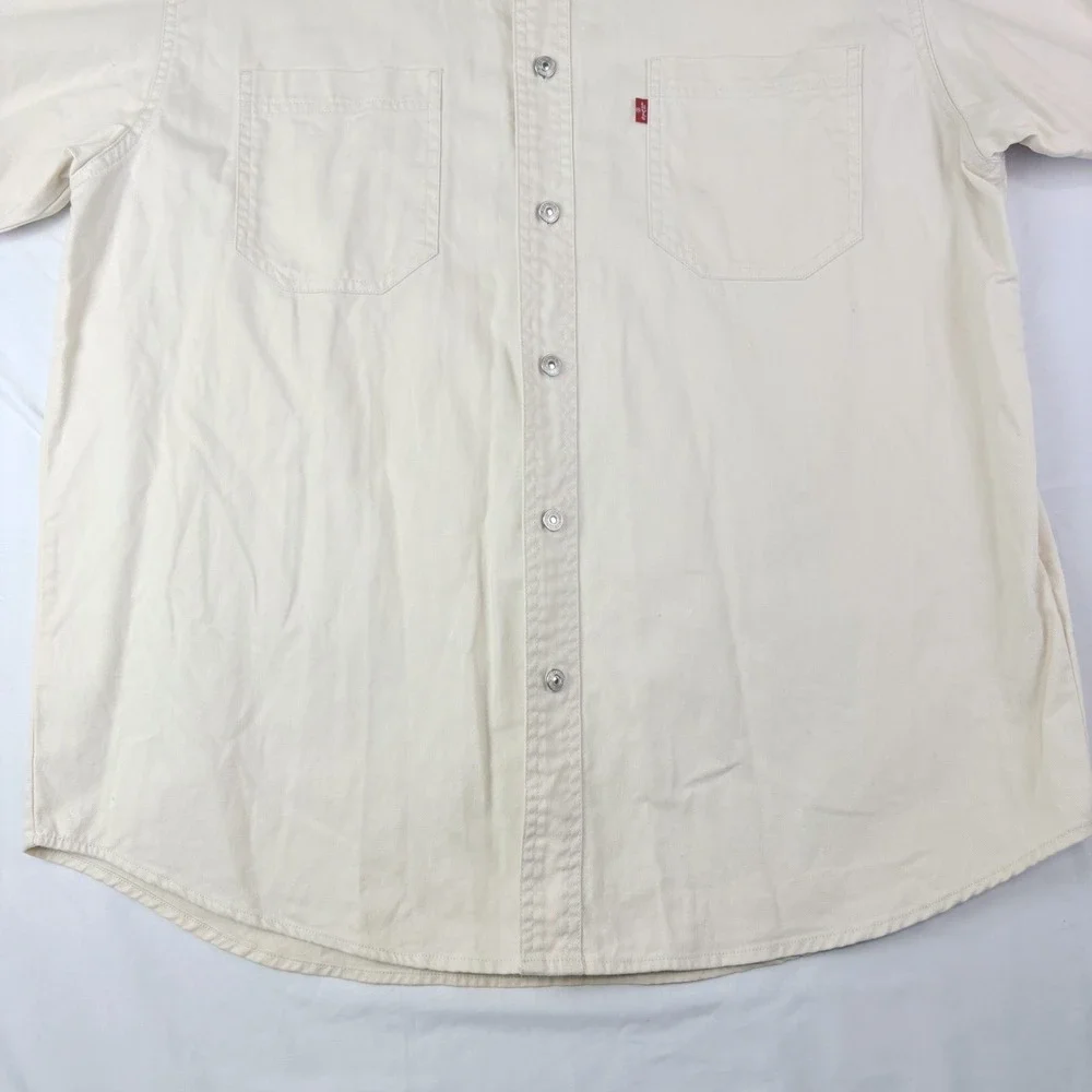Levi's L Cream Long Sleeve Button Up Shirt Cotton Twill Canvas Workwear Casual